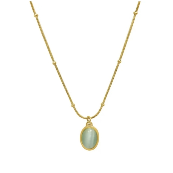 Elegant Stsinless Steel Gold Necklace with Blue Pendant - Picture 3 of 6